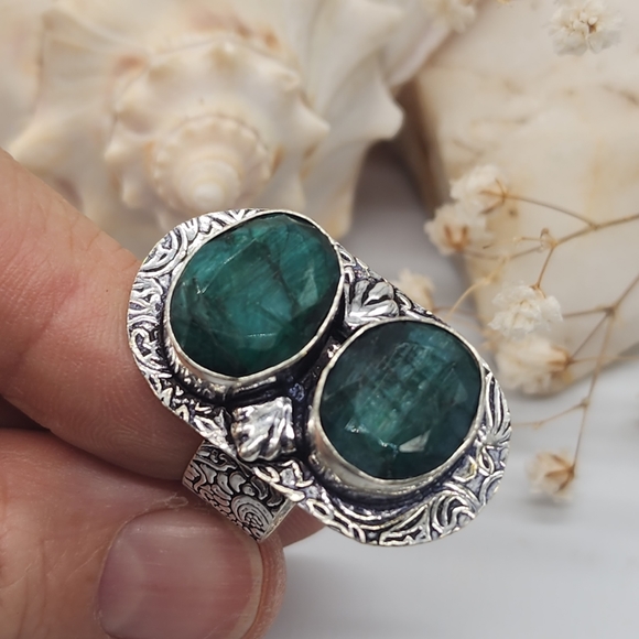Silver 925 Ring Natural Jade Stone - Picture 1 of 12